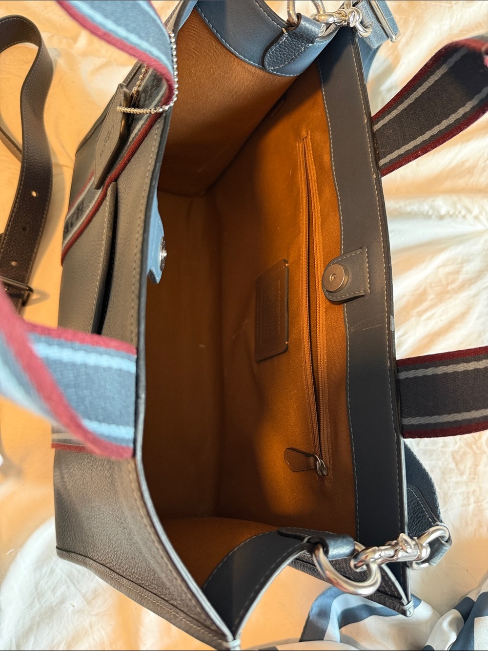 Coach Navy Leather Bag with Branded Web Straps - Picture 3 of 5